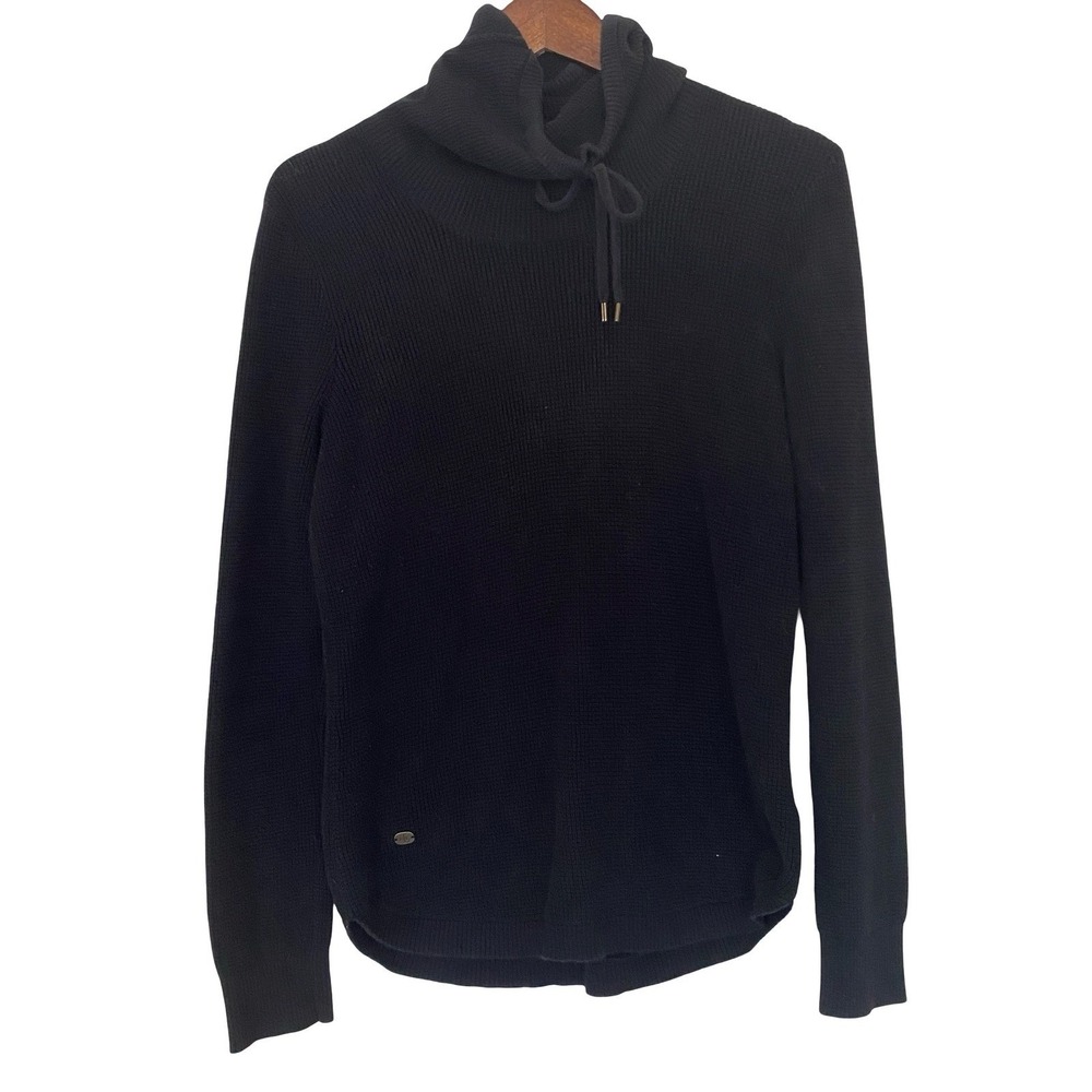 Lauren Ralph Lauren Cowl Neck Women's Sweater Medium Black Waffle Knit Cotton